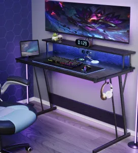 SONGMICS Herný stôl Hill s LED osvetlením čierny