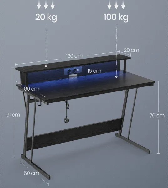 SONGMICS Herný stôl Hill s LED osvetlením čierny