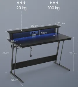 SONGMICS Herný stôl Hill s LED osvetlením čierny