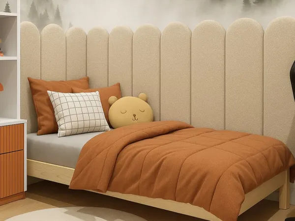 Nástenný čalúnený panel BOUCLÉ ​​v tvare oblúka Zvoľte farbu: Hnedá, Zvoľte rozmer: 20x70 cm, Uchytenie na stenu: So samolepiacim suchým zipsom
