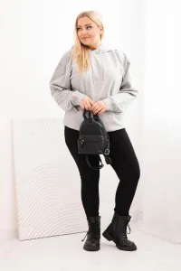 Legínovo Dámska mikina s očkami Plus Size bavlnená s kapucňou a klokaním vreckom horčicová Farba: Sivá, Veľkosť: XL