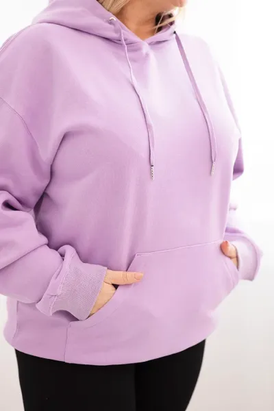 Legínovo Dámska mikina s očkami Plus Size bavlnená s kapucňou a klokaním vreckom horčicová Farba: Fialová, Veľkosť: 2XL