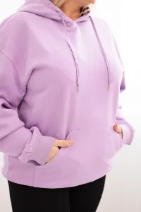 Legínovo Dámska mikina s očkami Plus Size bavlnená s kapucňou a klokaním vreckom horčicová Farba: Fialová, Veľkosť: 2XL