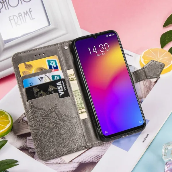 ART Peňaženkový kryt Meizu Note 9 ORNAMENT šedý