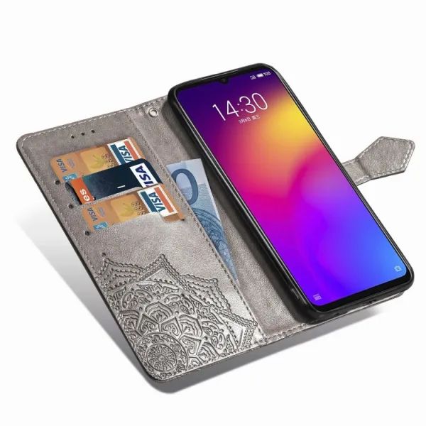 ART Peňaženkový kryt Meizu Note 9 ORNAMENT šedý