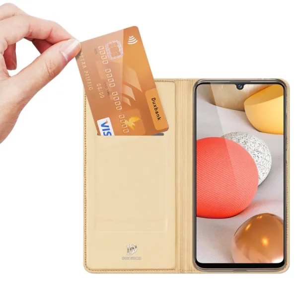DUX DUCIS Skin Pro knižkové kožené puzdro na Samsung Galaxy A42 5G, zlaté