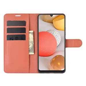 LITCHI Peňaženkový kryt Samsung Galaxy A42 5G hnedý