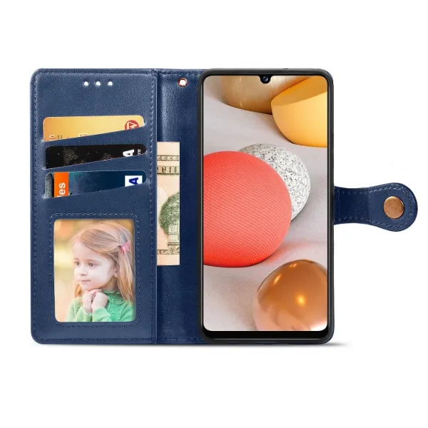 LEATHER BUCKLE Peňaženkový obal Samsung Galaxy A42 5G modrý