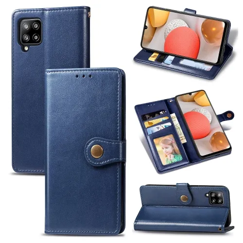 LEATHER BUCKLE Peňaženkový obal Samsung Galaxy A42 5G modrý