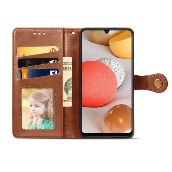 LEATHER BUCKLE Peňaženkový obal Samsung Galaxy A42 5G hnedý