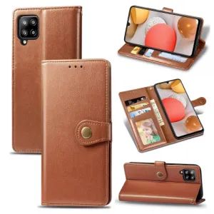 LEATHER BUCKLE Peňaženkový obal Samsung Galaxy A42 5G hnedý