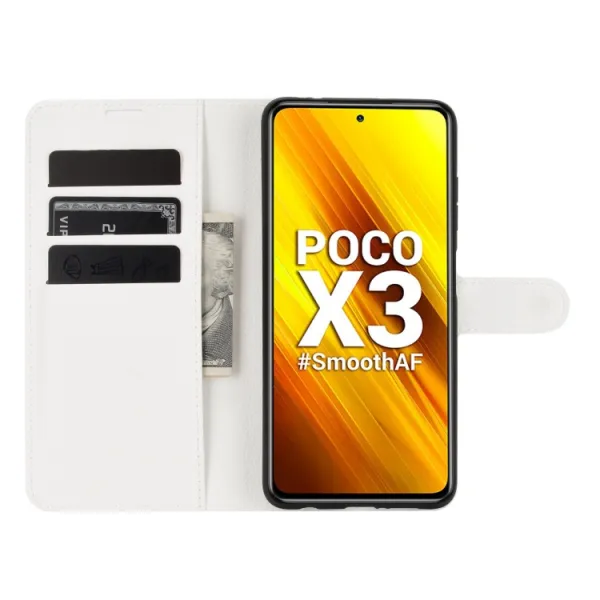 LITCHI Peňaženkový kryt Xiaomi Poco X3 NFC / X3 Pro biely