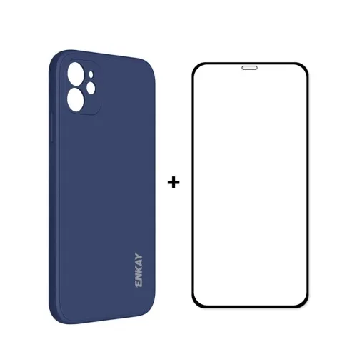 ENKAY Obal + 3D sklo Apple iPhone 12 tmavomodrý