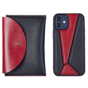 LEATHER SET Kryt + puzdro Apple iPhone 12 / 12 Pro čierny-červený