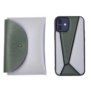 LEATHER SET Kryt + puzdro Apple iPhone 12 / 12 Pro šedý-zelený