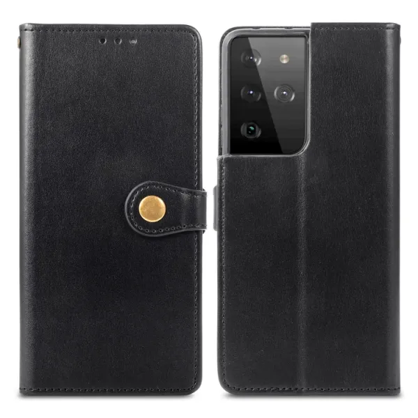 LEATHER BUCKLE Peňaženkový obal Samsung Galaxy S21 Ultra 5G čierny