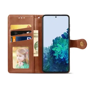 LEATHER BUCKLE Peňaženkový obal Samsung Galaxy S21 Plus 5G hnedý