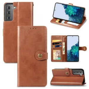 LEATHER BUCKLE Peňaženkový obal Samsung Galaxy S21 Plus 5G hnedý