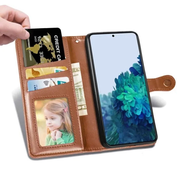 LEATHER BUCKLE Peňaženkový obal Samsung Galaxy S21 Plus 5G hnedý