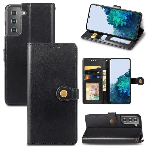 LEATHER BUCKLE Peňaženkový obal Samsung Galaxy S21 Plus 5G čierny