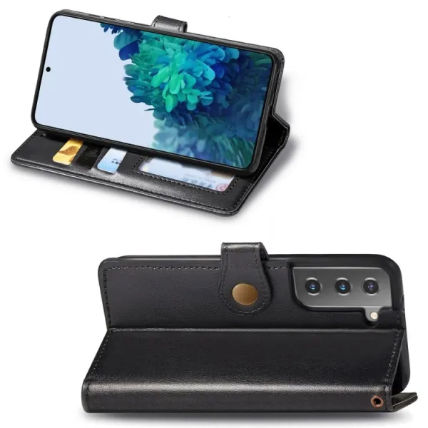 LEATHER BUCKLE Peňaženkový obal Samsung Galaxy S21 Plus 5G čierny