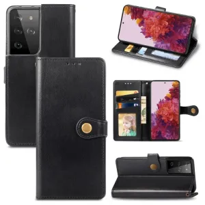 LEATHER BUCKLE Peňaženkový obal Samsung Galaxy S21 Ultra 5G čierny
