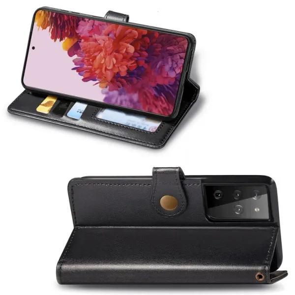 LEATHER BUCKLE Peňaženkový obal Samsung Galaxy S21 Ultra 5G čierny