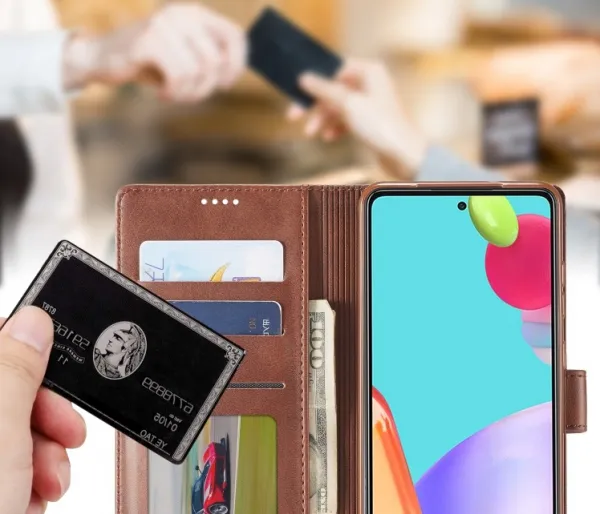 IMEEKE Peňaženkový kryt Samsung Galaxy  A52 / A52 5G / A52s tmavohnedý