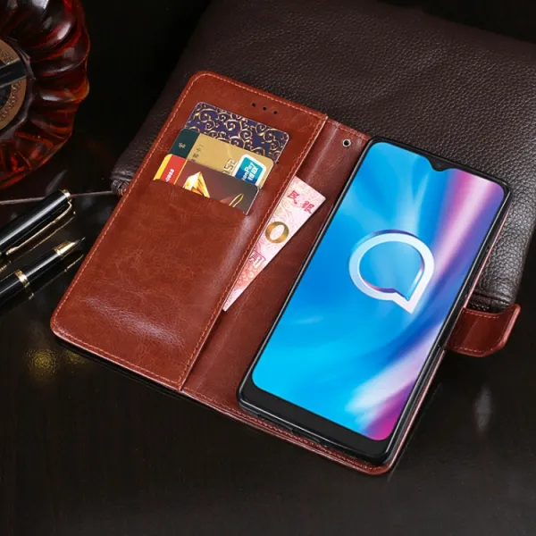 IDEWEI Peňaženkový kryt Alcatel 3L 2020 žltý