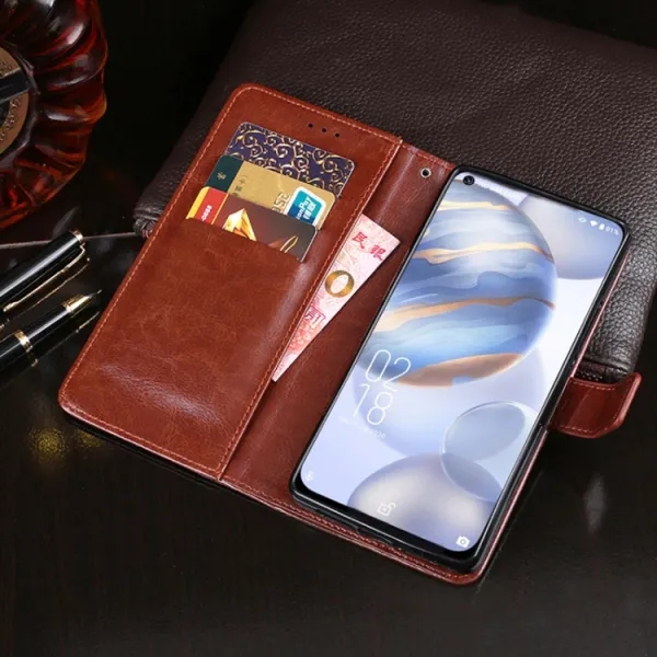 IDEWEI Peňaženkový kryt Oukitel C21 hnedý