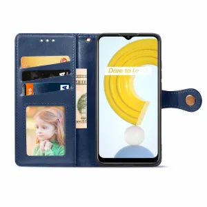 LEATHER BUCKLE Peňaženkový obal Realme C21 modrý