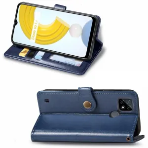 LEATHER BUCKLE Peňaženkový obal Realme C21 modrý