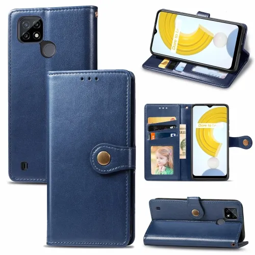 LEATHER BUCKLE Peňaženkový obal Realme C21 modrý