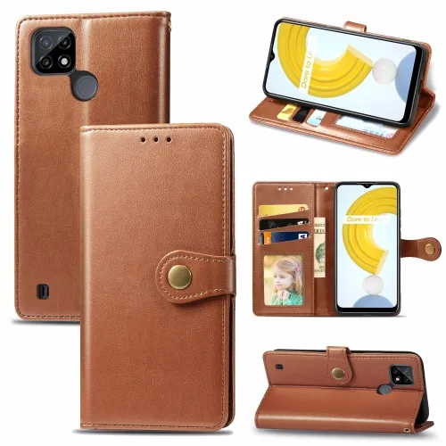 LEATHER BUCKLE Peňaženkový obal Realme C21 hnedý