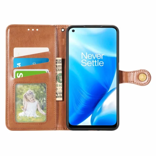 LEATHER BUCKLE Peňaženkový obal OnePlus Nord N200 5G hnedý