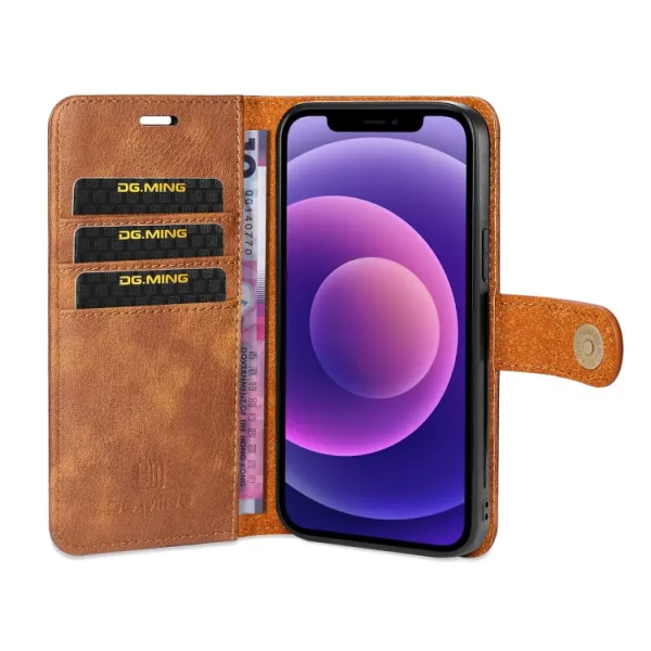 DG.MING Peňaženkový obal 2v1 Apple iPhone 13 hnedý