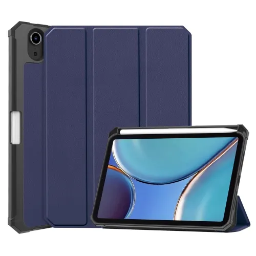 LEATHER Zaklápací obal Apple iPad mini 2021 / iPad mini 2024 tmavomodrý