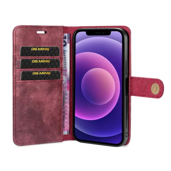 DG.MING Peňaženkový obal 2v1 Apple iPhone 13 červený