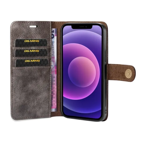 DG.MING Peňaženkový obal 2v1 Apple iPhone 13 šedý
