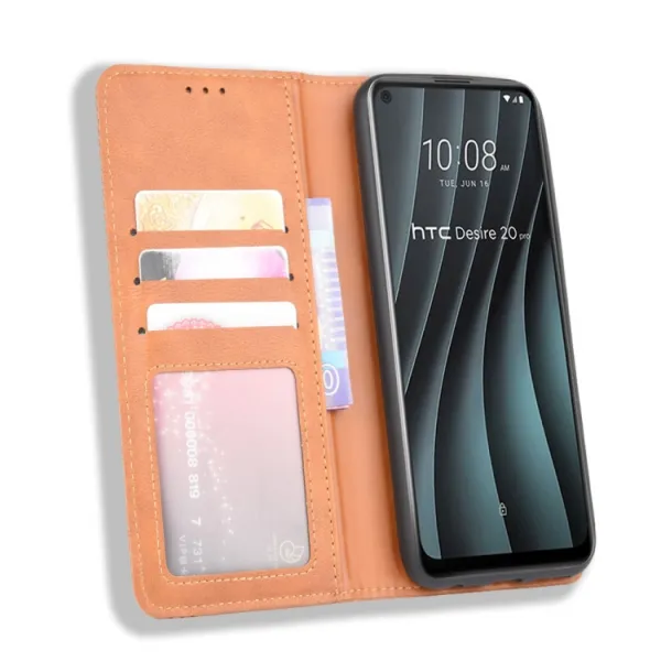 BUSINESS Peňaženkový kryt HTC Desire 20 Pro hnedý
