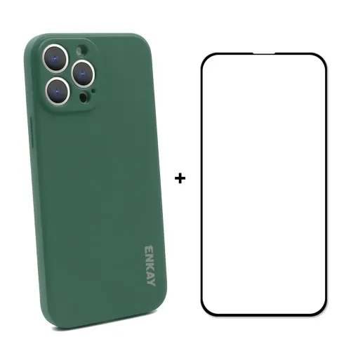 ENKAY Obal + 3D sklo Apple iPhone 13 Pro tmavozelený