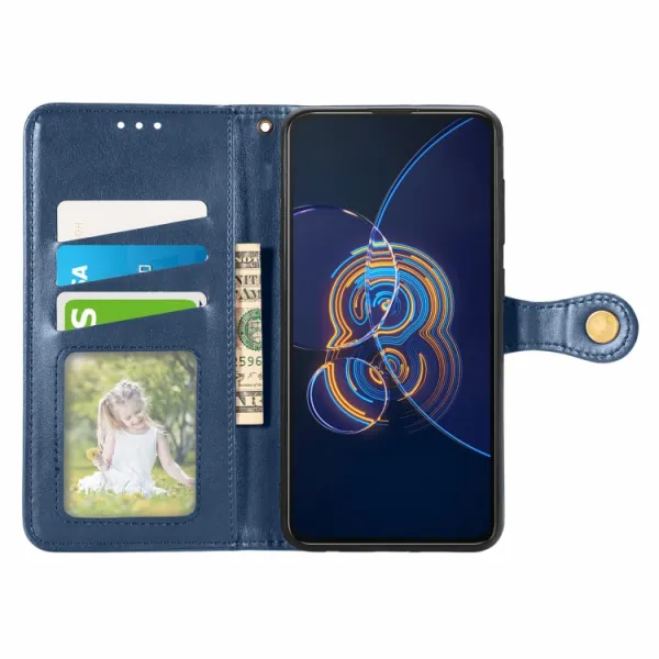 LEATHER BUCKLE Peňaženkový obal Asus Zenfone 8 Flip (ZS672KS) modrý