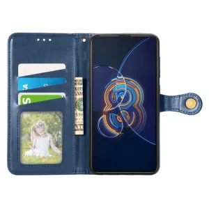 LEATHER BUCKLE Peňaženkový obal Asus Zenfone 8 Flip (ZS672KS) modrý