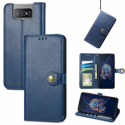 LEATHER BUCKLE Peňaženkový obal Asus Zenfone 8 Flip (ZS672KS) modrý