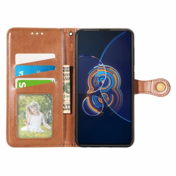 LEATHER BUCKLE Peňaženkový obal Asus Zenfone 8 Flip (ZS672KS) hnedý