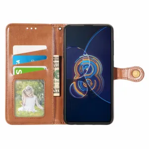 LEATHER BUCKLE Peňaženkový obal Asus Zenfone 8 Flip (ZS672KS) hnedý