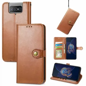 LEATHER BUCKLE Peňaženkový obal Asus Zenfone 8 Flip (ZS672KS) hnedý