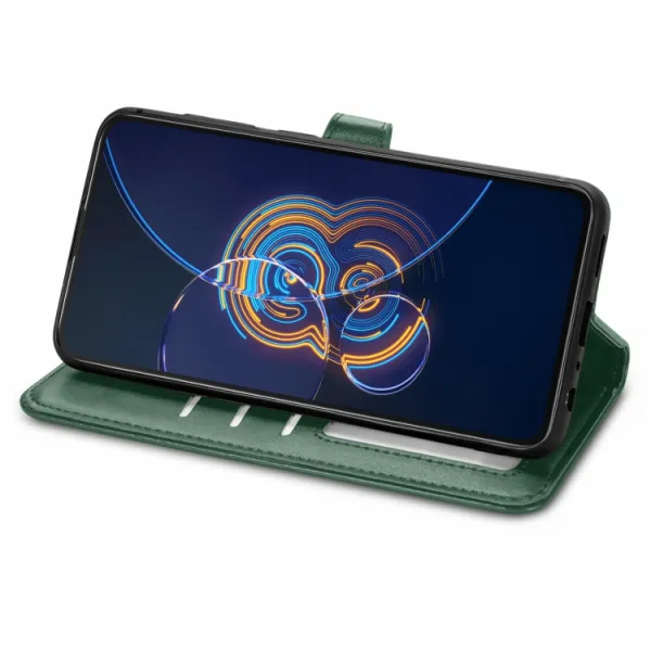 LEATHER BUCKLE Peňaženkový obal Asus Zenfone 8 Flip (ZS672KS) zelený
