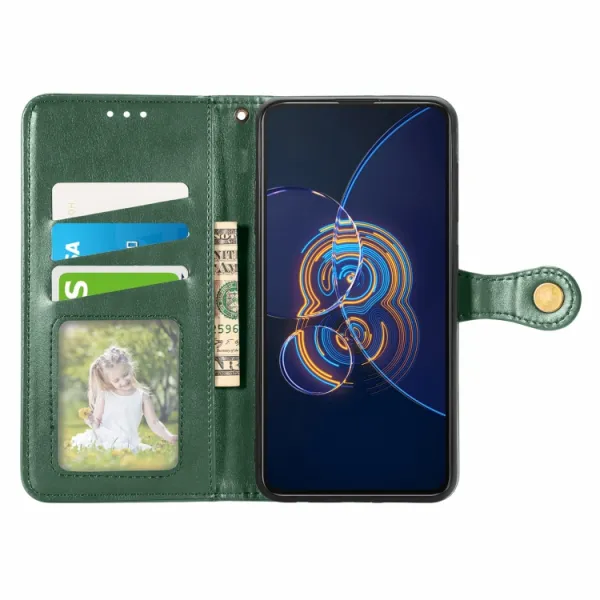 LEATHER BUCKLE Peňaženkový obal Asus Zenfone 8 Flip (ZS672KS) zelený