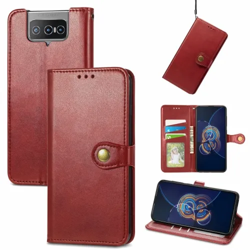 LEATHER BUCKLE Peňaženkový obal Asus Zenfone 8 Flip (ZS672KS) červený